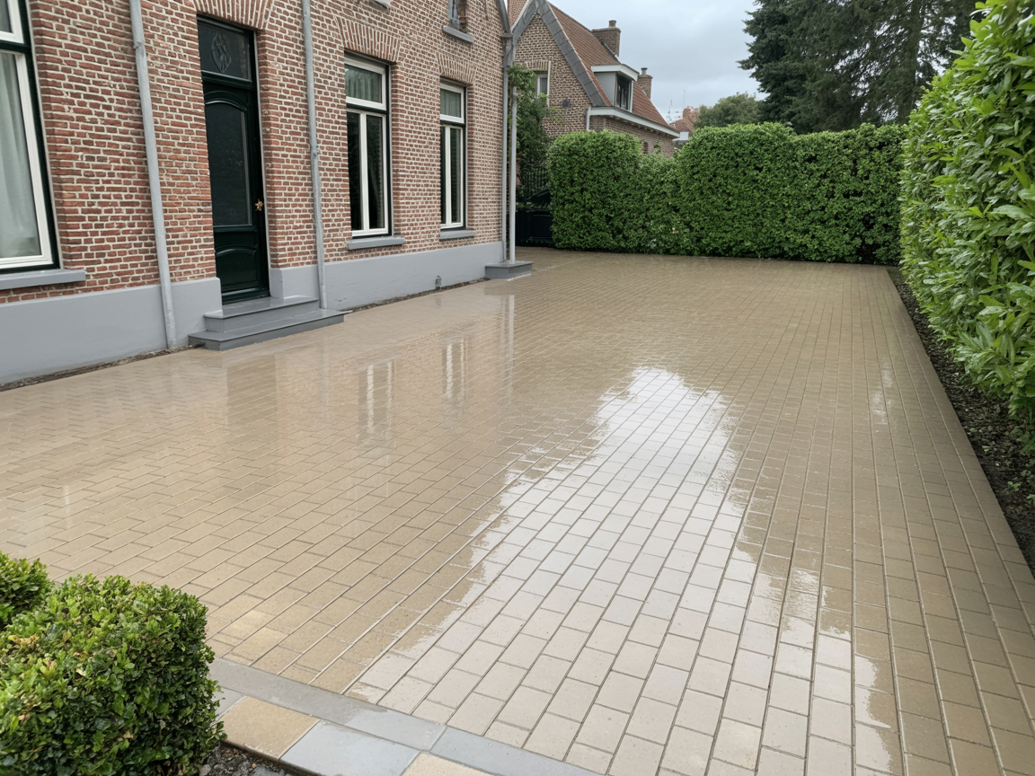 Freshly cleaned Belgian driveway and patio