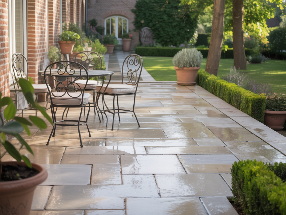 Terrasse en pierre restaurée