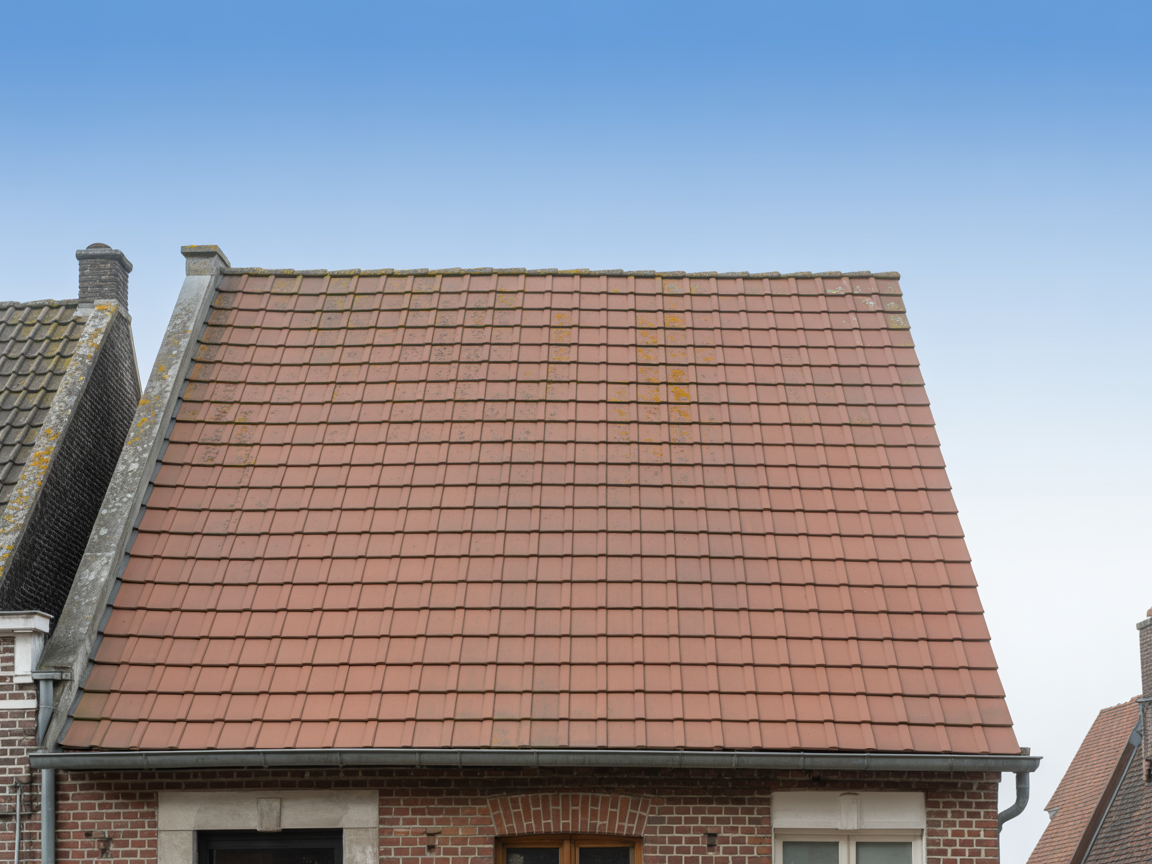 Toiture en tuiles nettoyée